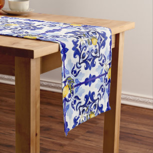 Chemin De Table Moyen style italien, carreaux, majolica, citron, impress