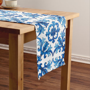 Chemin De Table Moyen style italien, méditerranéen, mosaïque, bleu,