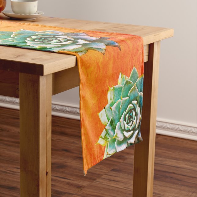 Chemin De Table Moyen Succulents d'aquarelle sur Terracotta (In Situ)