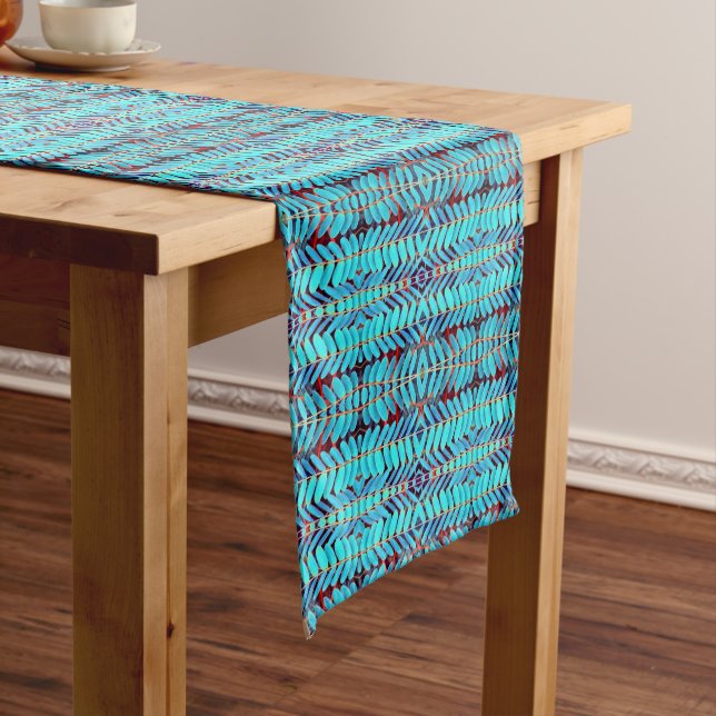 Chemin De Table Moyen Symphonie de Feuille, Aqua (In Situ)