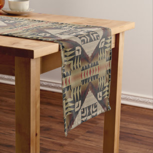 Chemin De Table Moyen Tan foncé Taupe Brown Rouge Noir Tribal Art