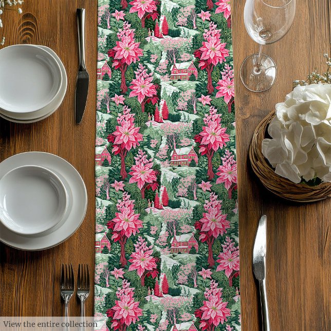 Chemin De Table Moyen Tapis de table de Noël tendance rose vert prépa (Trendy pink green preppy Christmas table runner)