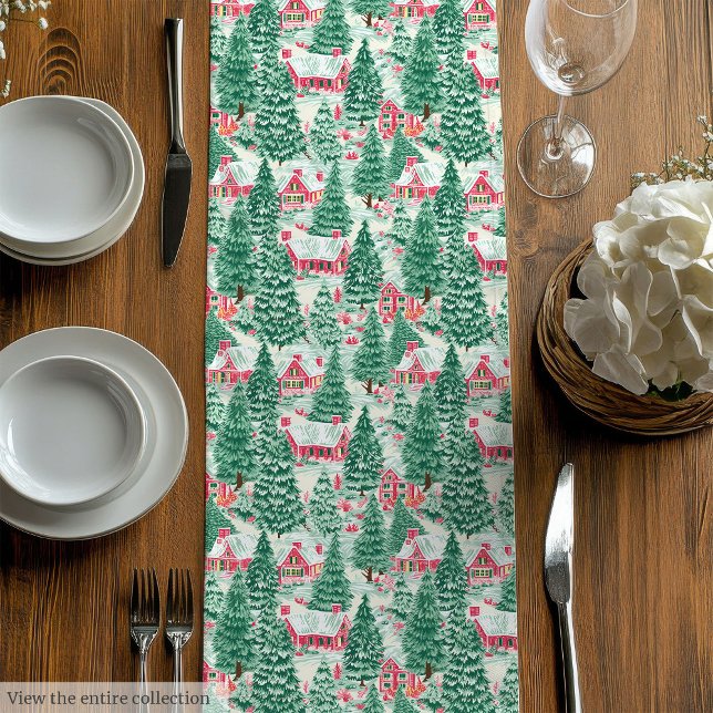 Chemin De Table Moyen Tapis de table rose rouge tendance pour Noël (Trendy hot pink red preppy Christmas table runner)