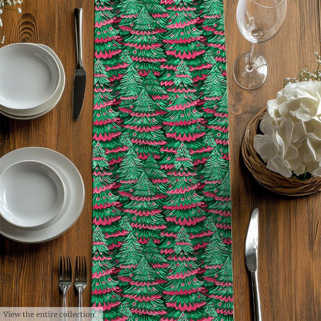 Chemin De Table Moyen Tapis de table rose vert tendance pour Noël (Trendy pink green preppy Christmas table runner)