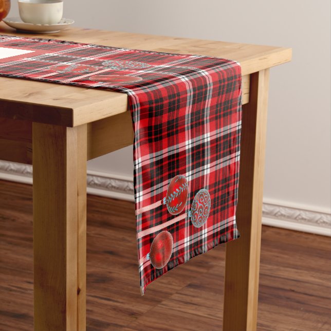 Chemin De Table Moyen Tartan Plaid, Rouge Blanc Noir, Ornements, Parties (In Situ)
