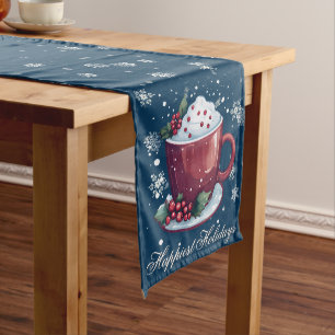 Chemin De Table Moyen Tasse de chocolat chaud de Noël Bleu