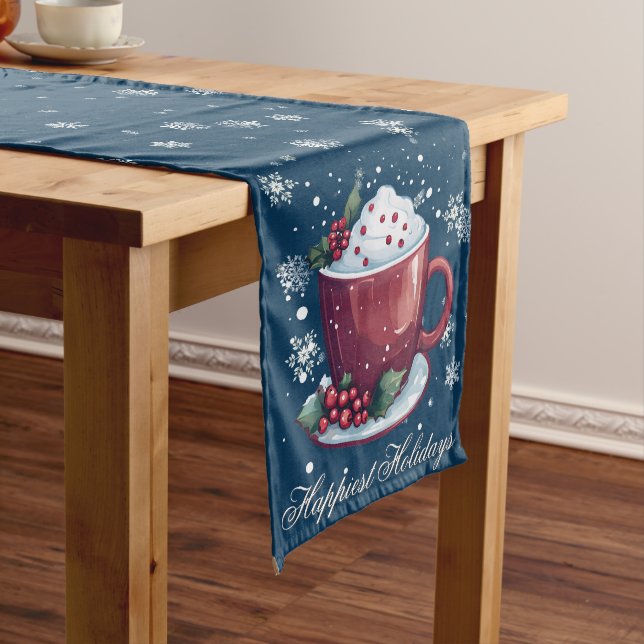 Chemin De Table Moyen Tasse de chocolat chaud de Noël | Bleu (In Situ)