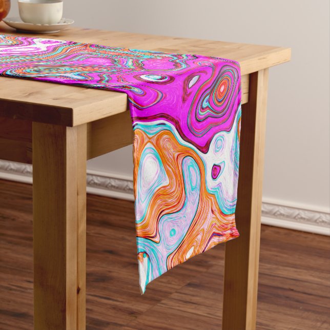 Chemin De Table Moyen Tourbillon Abstrait Rétro Groovy Violet et Orange (In Situ)