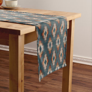 Chemin De Table Moyen Trendy Turquoise bleu orange foncé gris Brown Art