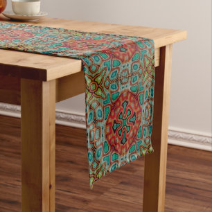 Chemin De Table Moyen Turquoise Bleu Orange Rouge Vert Bohème Bali Art