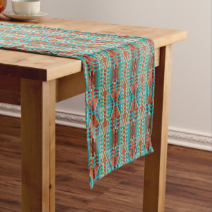 Chemin De Table Moyen Turquoise Burnt Orange Brown Mosaic Motif