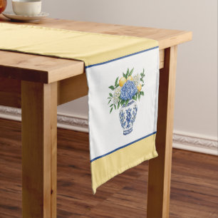 Chemin De Table Moyen Vase Chinoiserie Bleu et Blanc avec hydrangées