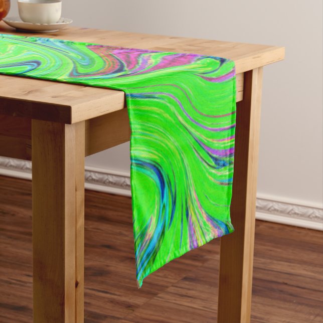 Chemin De Table Moyen Vert lime et bleu Groovy Art Abstrait Rétro (In Situ)