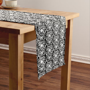 Chemin De Table Moyen Vieux Monde Damas blanc sur noir