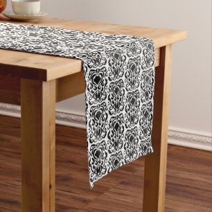 Chemin De Table Moyen Vieux Monde Damas noir sur blanc