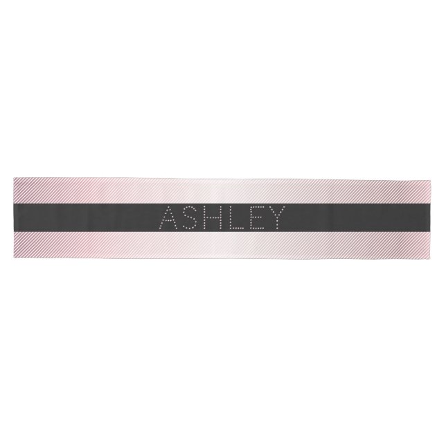 Chemin De Table Moyen Votre nom | Blanc fin et Rose subtil Ombre Stripes (Horizontal)
