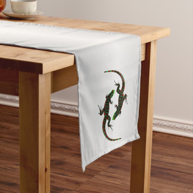 Chemin De Table Moyen Yin Yang Lizards Argent (In Situ)