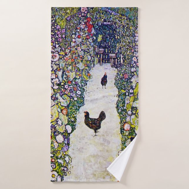 Chemin du jardin avec les poulets, Gustav Klimt (Serviette de bain)