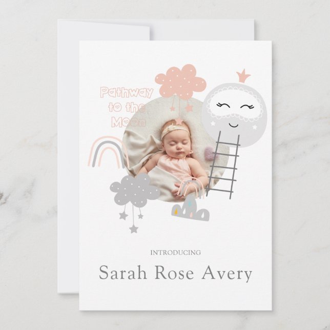 Chemin faire-part de naissance vers la Lune (Devant)