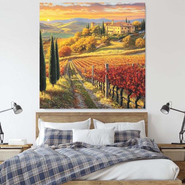 Chemin vignoble doré – Toile premium de Toscane (Insitu(Chambre))