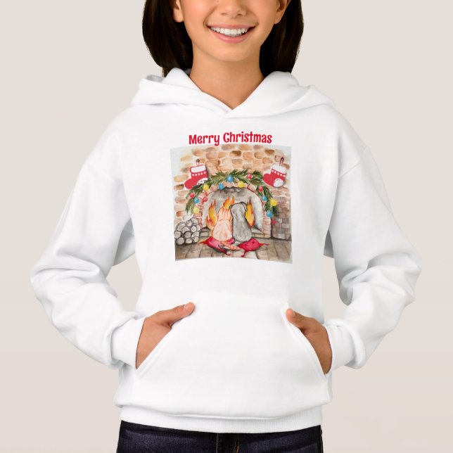 Cheminée de Noël cosy avec chien et chat (Devant)