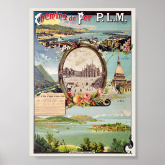 Chemins de fer PLM Italie Affiche Vintage 1895