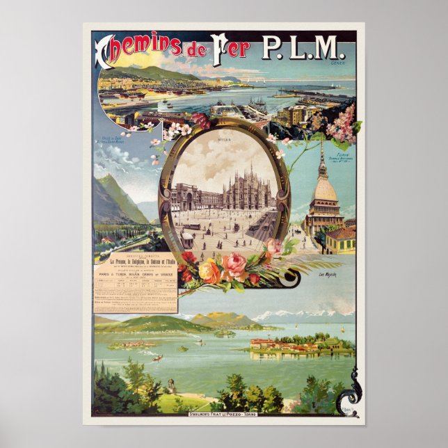 Chemins de fer PLM Italy Vintage Poster 1895 (Devant)