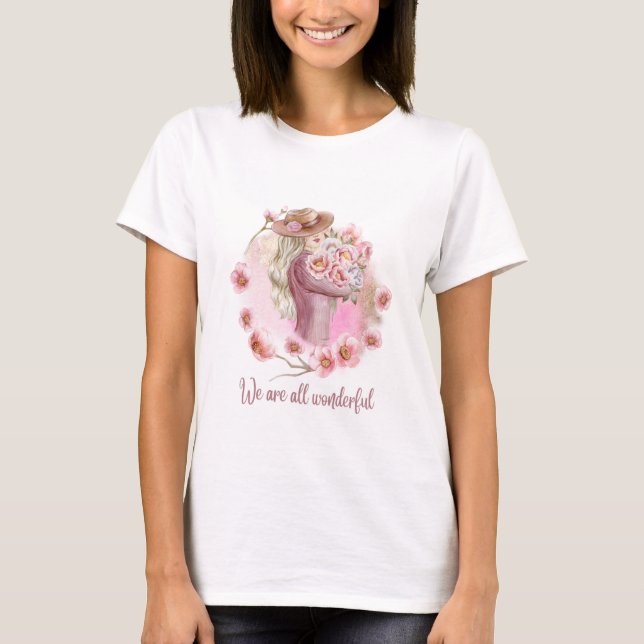Chemise Blanche TShirt avec Femme Tenant des Fleur (Devant)