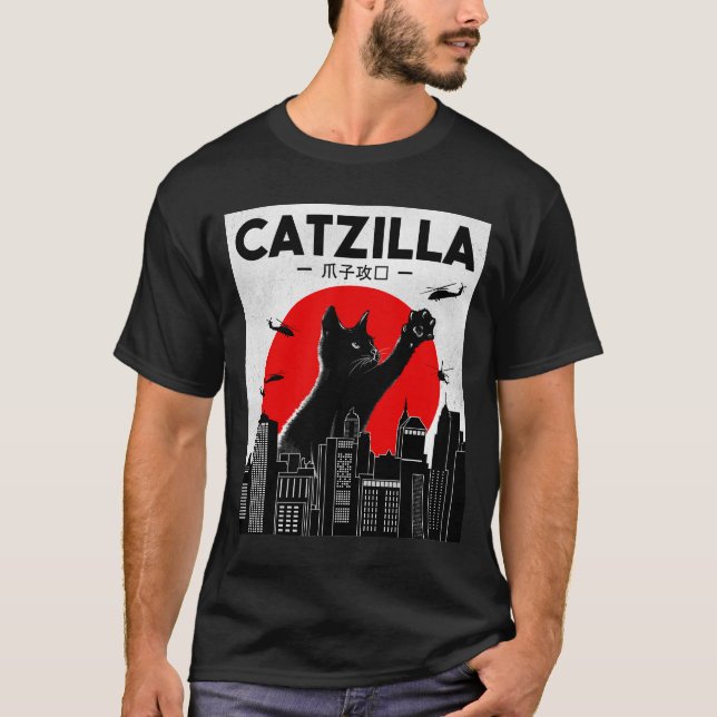 Chemise Chat Funny Catzilla, T-shirt Chat Funny, C (Devant)