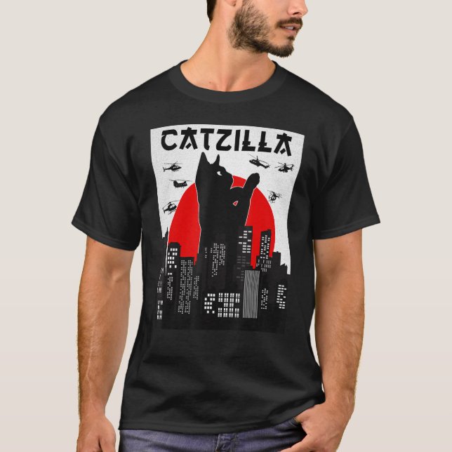 Chemise Chat Funny Catzilla, T-shirt Chat Funny, C (Devant)