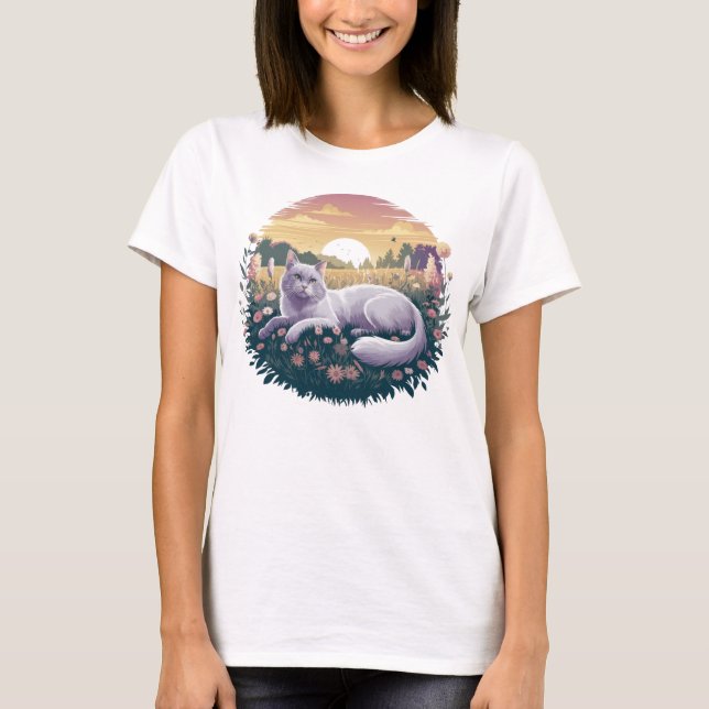 Chemise de chat Floral, T-shirt Amoureux des chats (Devant)