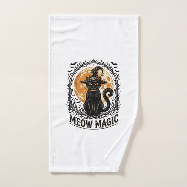 Chemise de chat sorcière Design de lune Halloween  (Serviette à main)
