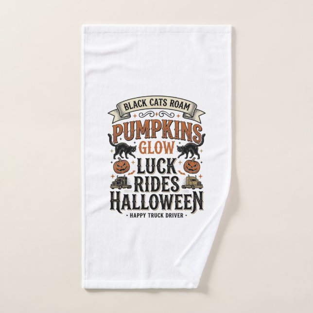 Chemise de chauffeur de camion Halloween avec chat (Serviette à main)