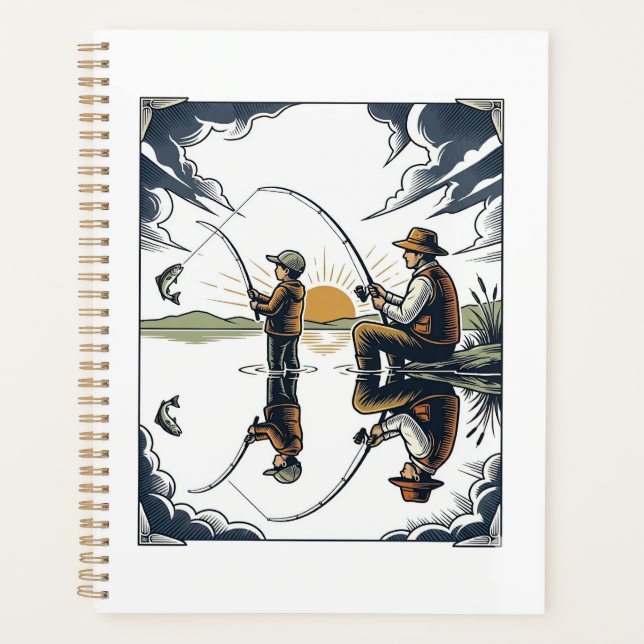 Chemise de gravure de pêche de père et d'enfant vi (Devant)