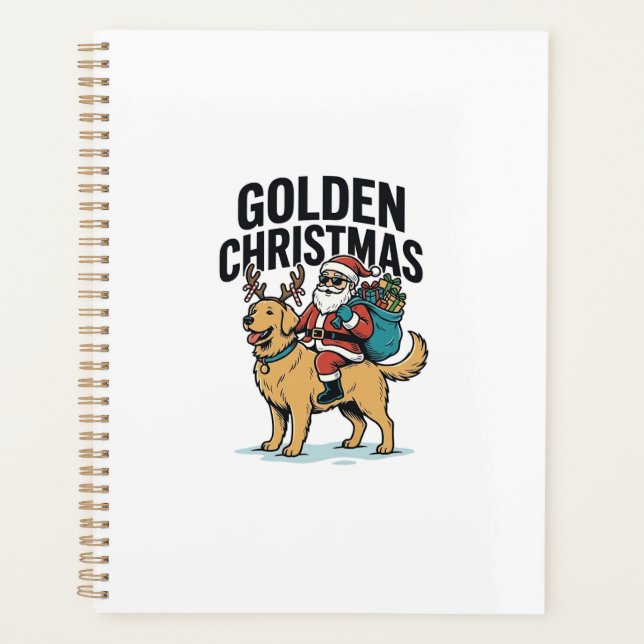 Chemise de Noël dorée Santa à cheval sur Retriever (Devant)