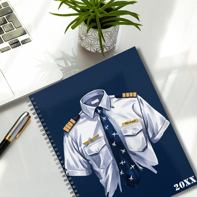 Chemise de pilote bleu aquarelle cool & étiquette  (Créateur téléchargé)