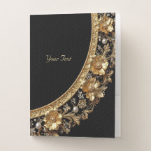 Porte-documents à fleurs ornementales dorées