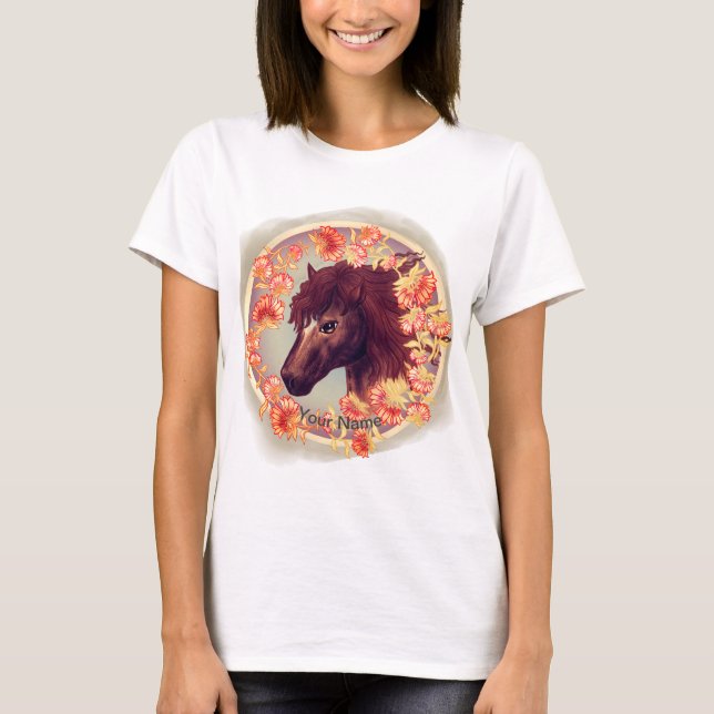 Chemise Fleur Cheval Châtaigne   T-Shirt (Devant)