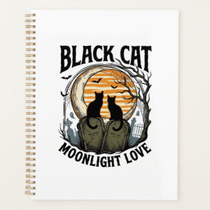 Chemise Halloween Chat Noir Vintage Lune Cimetière