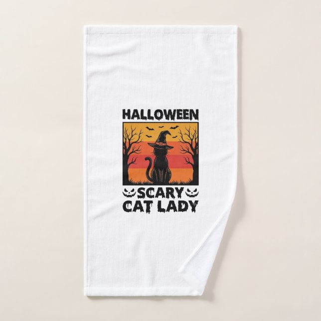 Chemise Halloween Dame de chat effrayant Gravure V (Serviette à main)