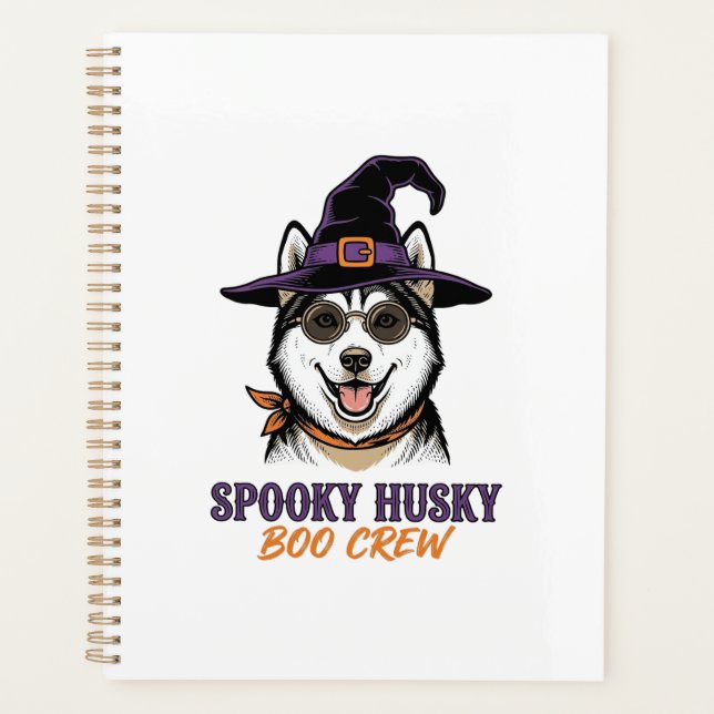 Chemise Husky Halloween Sorcière Chien Graphique V (Devant)