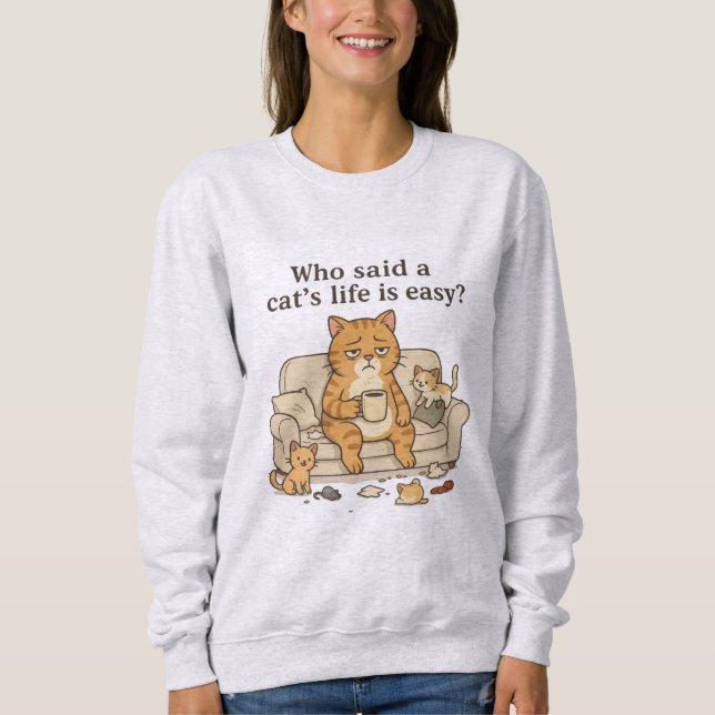 Chemise sweat drôle de chat fatigué illustration c (Devant)