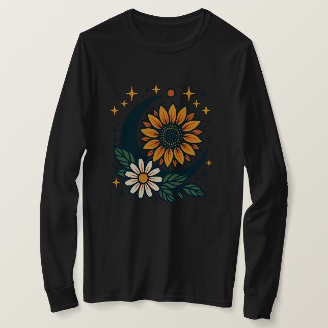 Chemise T-Shirt à Manches Longues Fleur Céleste (Design devant)