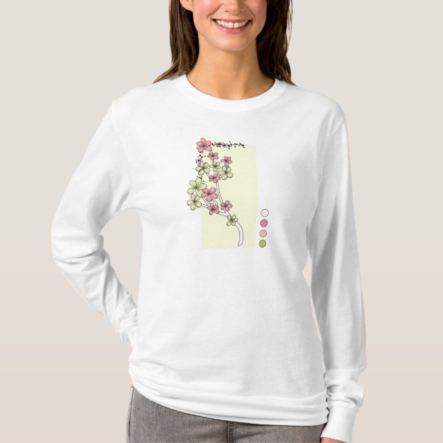 Chemise T-shirt à manches longues Fleurs Rose Vert (Devant)