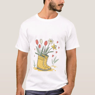 Chemise T-Shirt Bottes de Pluie de Jardin de Print