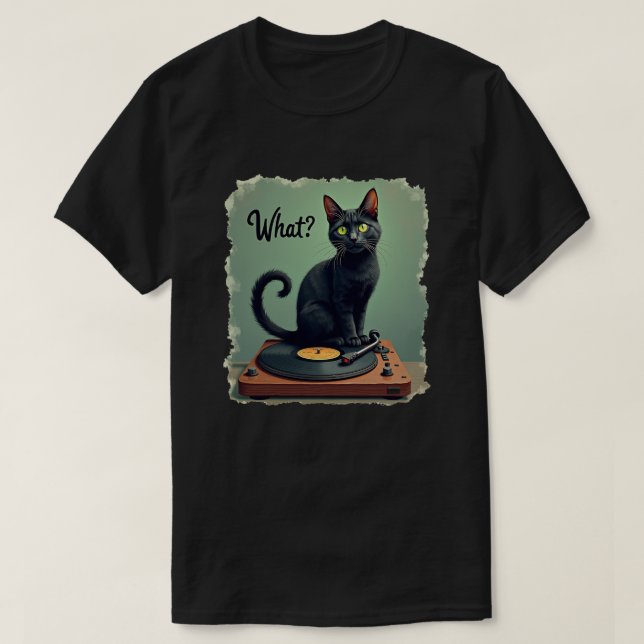 Chemise T-shirt Chat Noir Assis sur un Lecteur de  (Design devant)