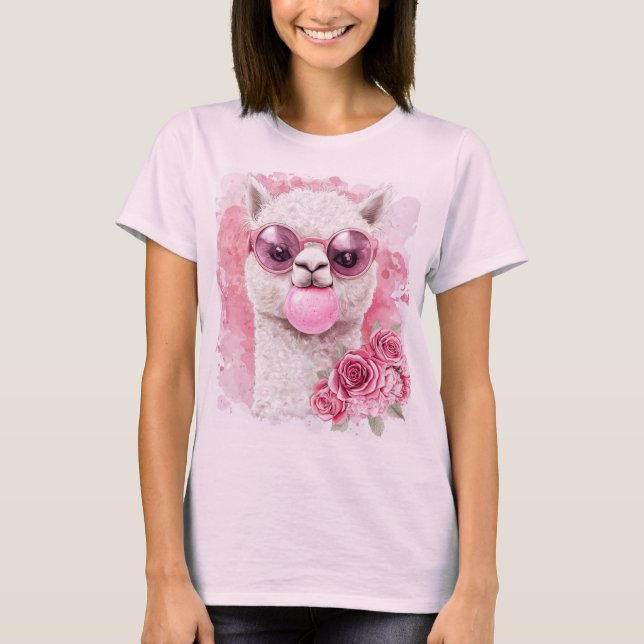 Chemise T-Shirt Cute Alpaca - Llama Bubblegum avec (Devant)