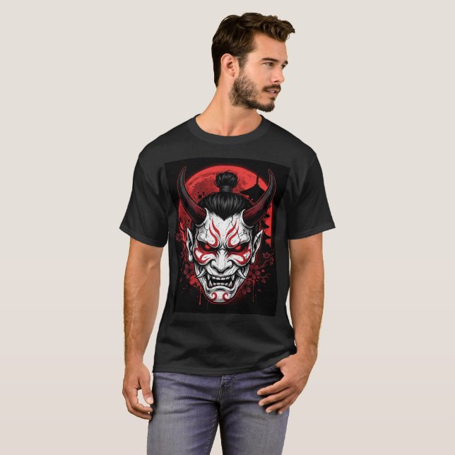 Chemise T-Shirt Dark Samurai Oni Masque Lune Rouge (Devant entier)