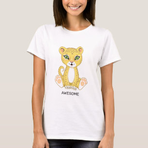 Chemise T-shirt de dessin animé de jeune léopard s