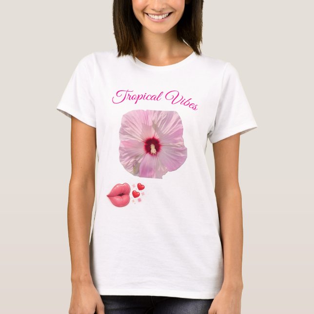 Chemise T-Shirt Fleur d'Hibiscus Rose Tropical (Devant)